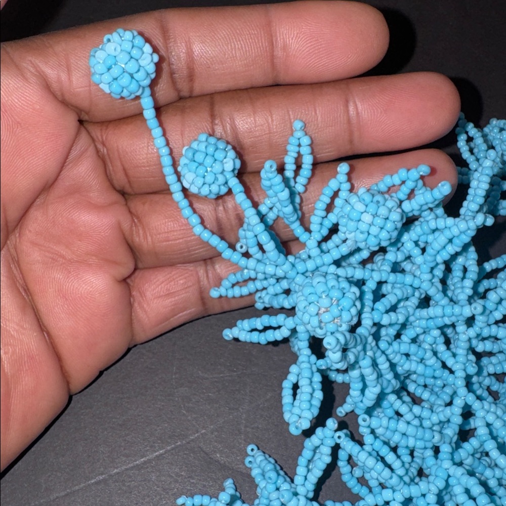 Blue Coral Designed Glass Beaded Fringe Necklace - Picture 6 of 15